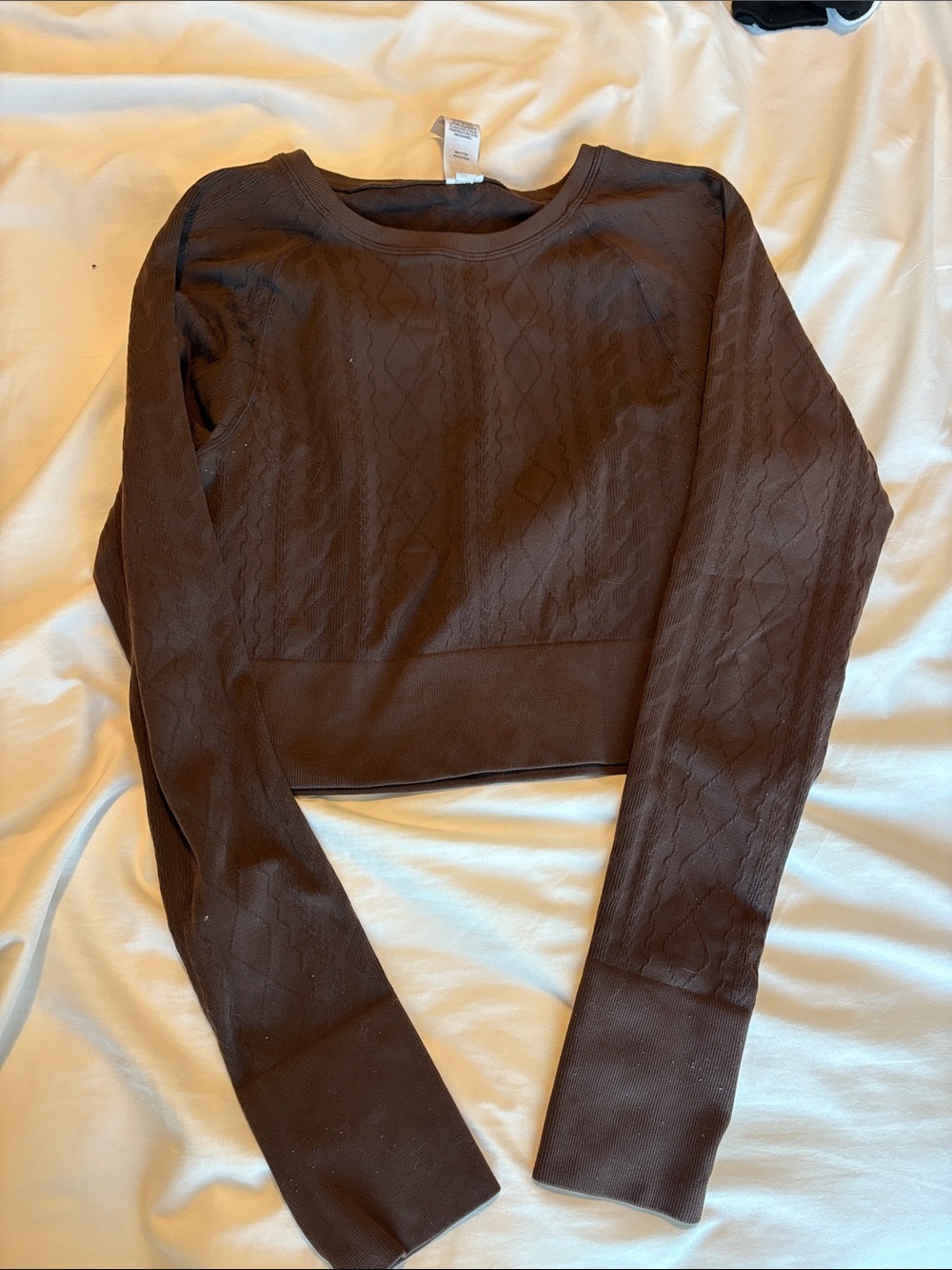 JoyLab Chocolate Brown Cable-Knit Cropped Sweater Top